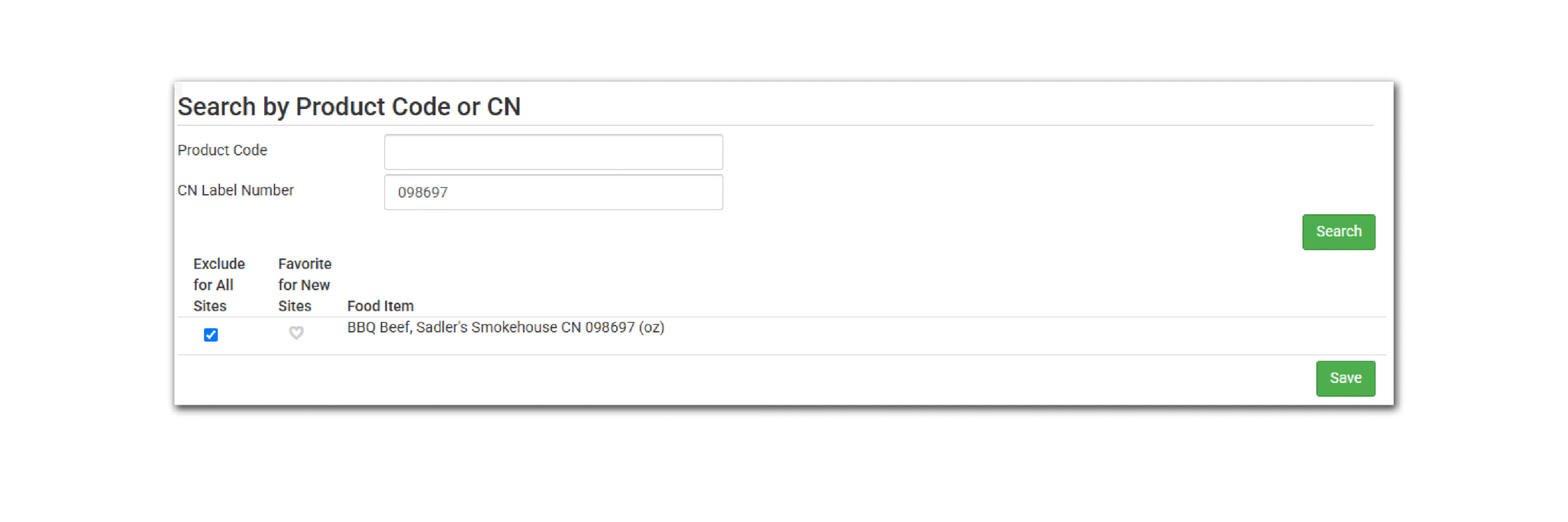 Search Food Items by Product Code or CN Label