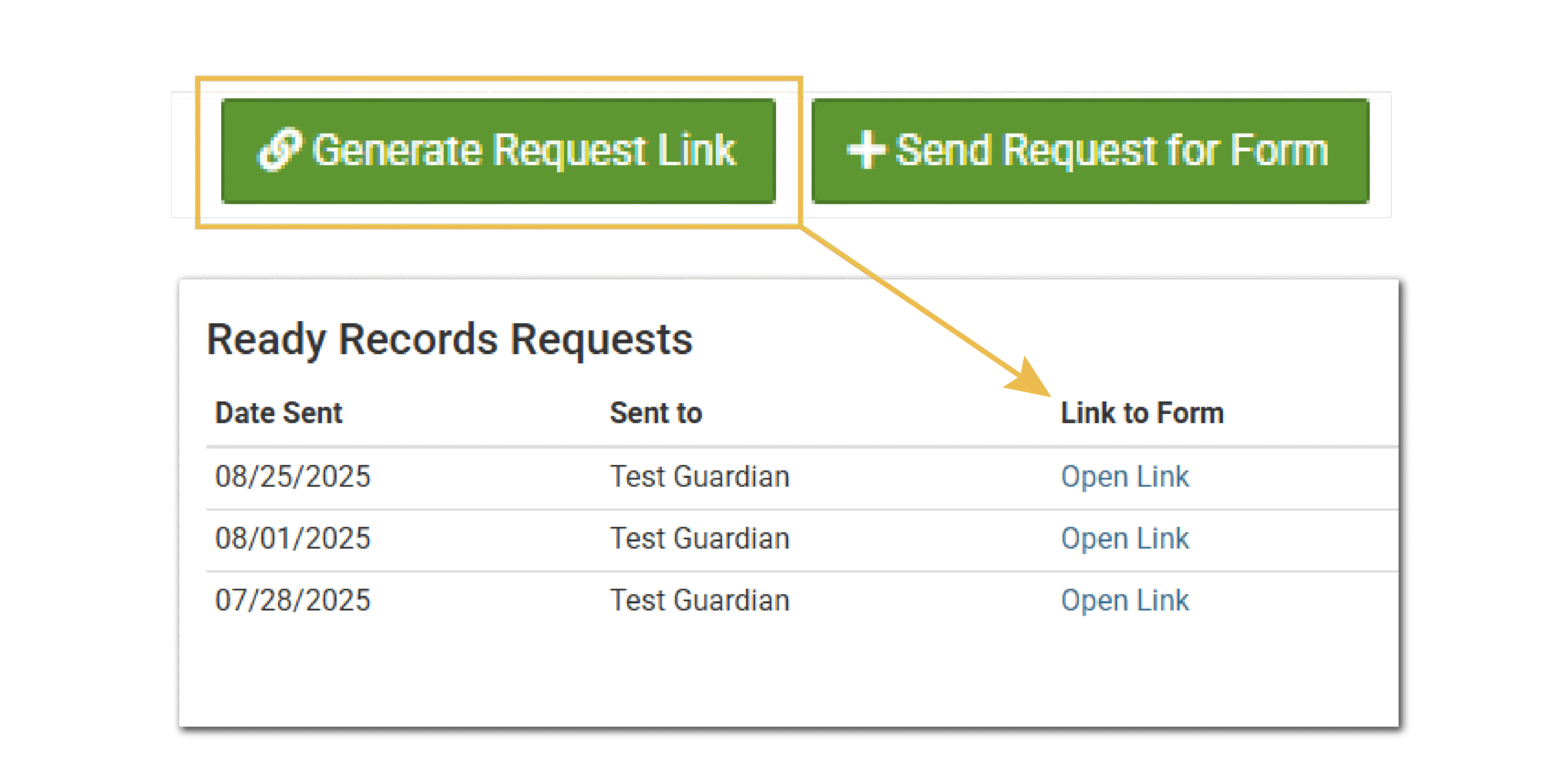 Generate Link to Ready Records Request