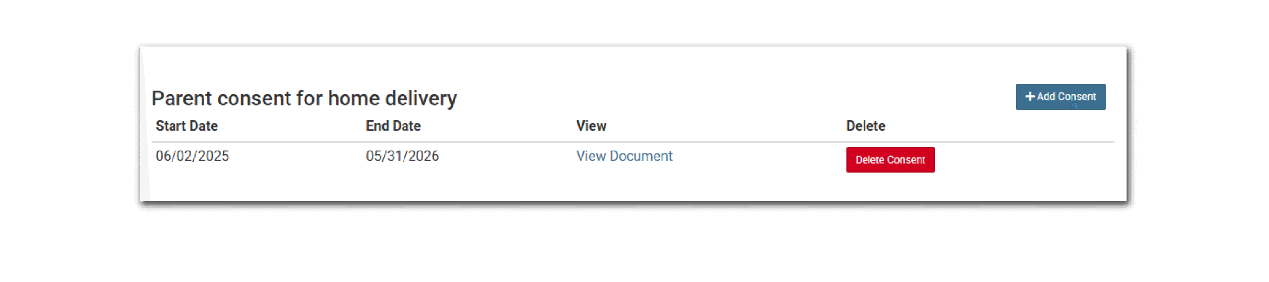 Parent Consent for Home Delivery