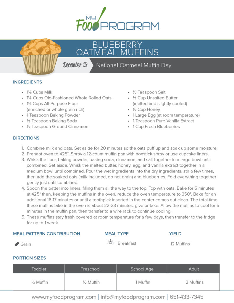 My Food Program Blueberry Oatmeal Muffins​ Recipe