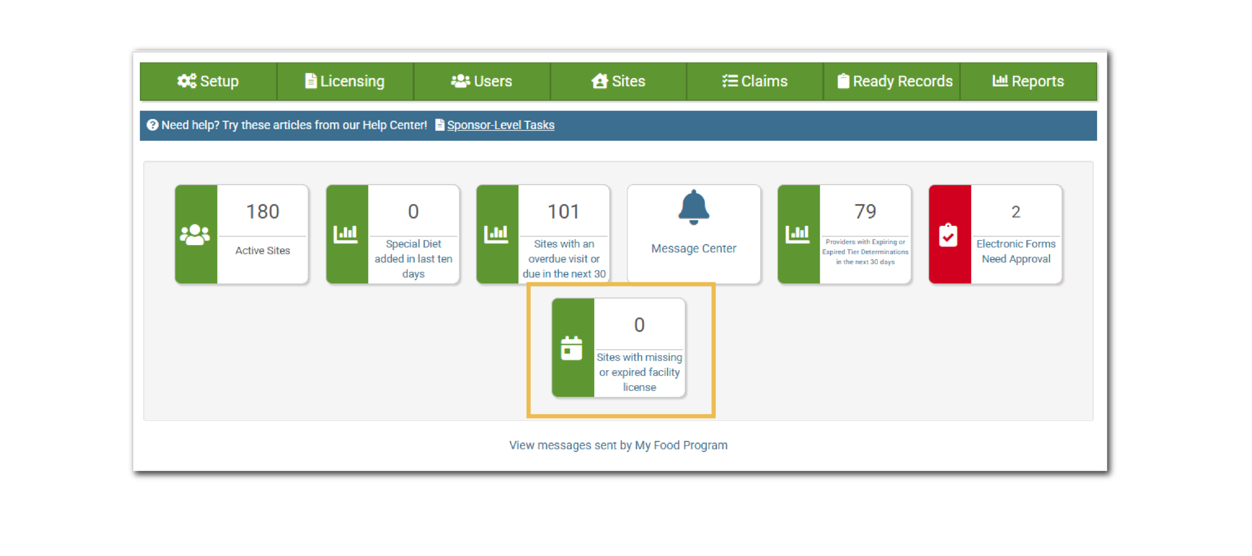 Sites with Missing or Expired Facility License Icon