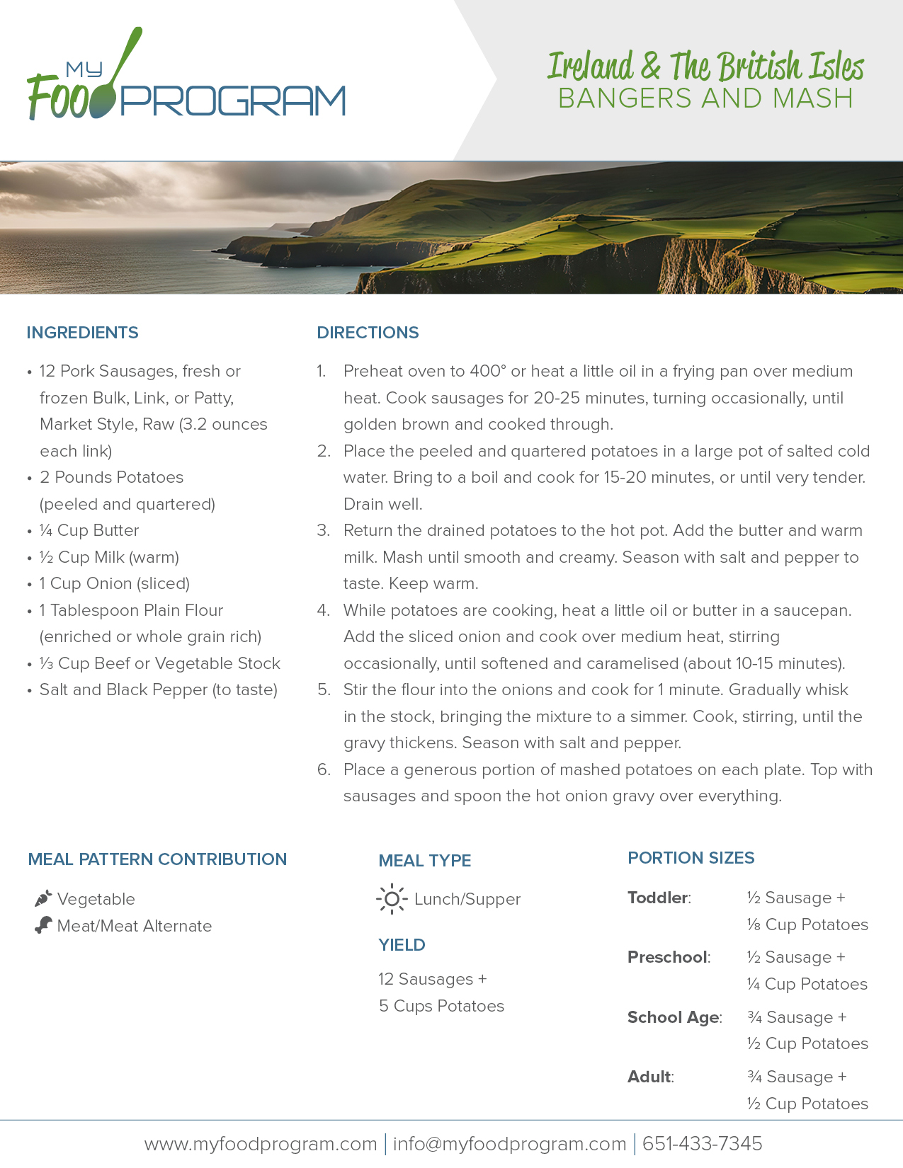 My Food Program Bangers and Mash Recipe