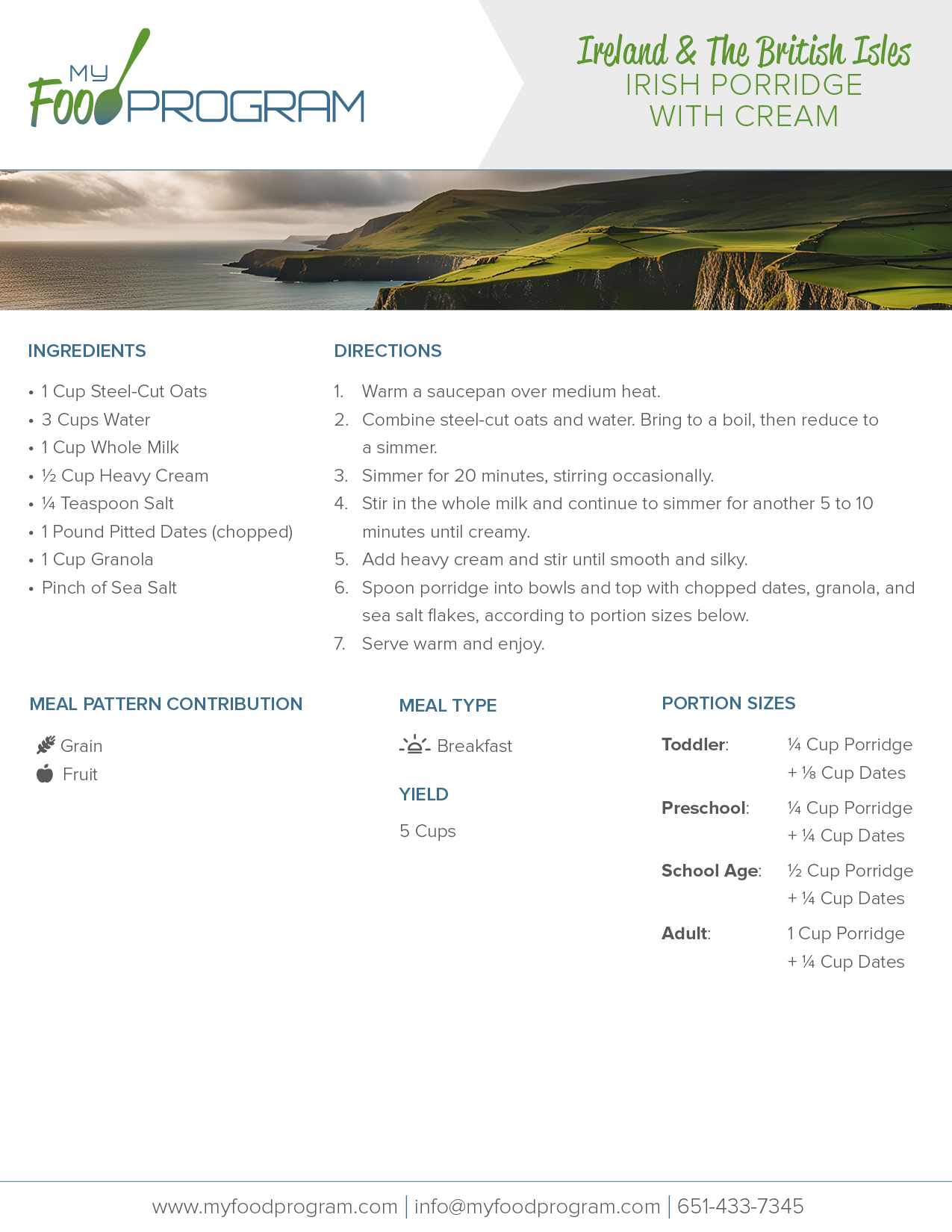 My Food Program Irish Porridge With Cream Recipe