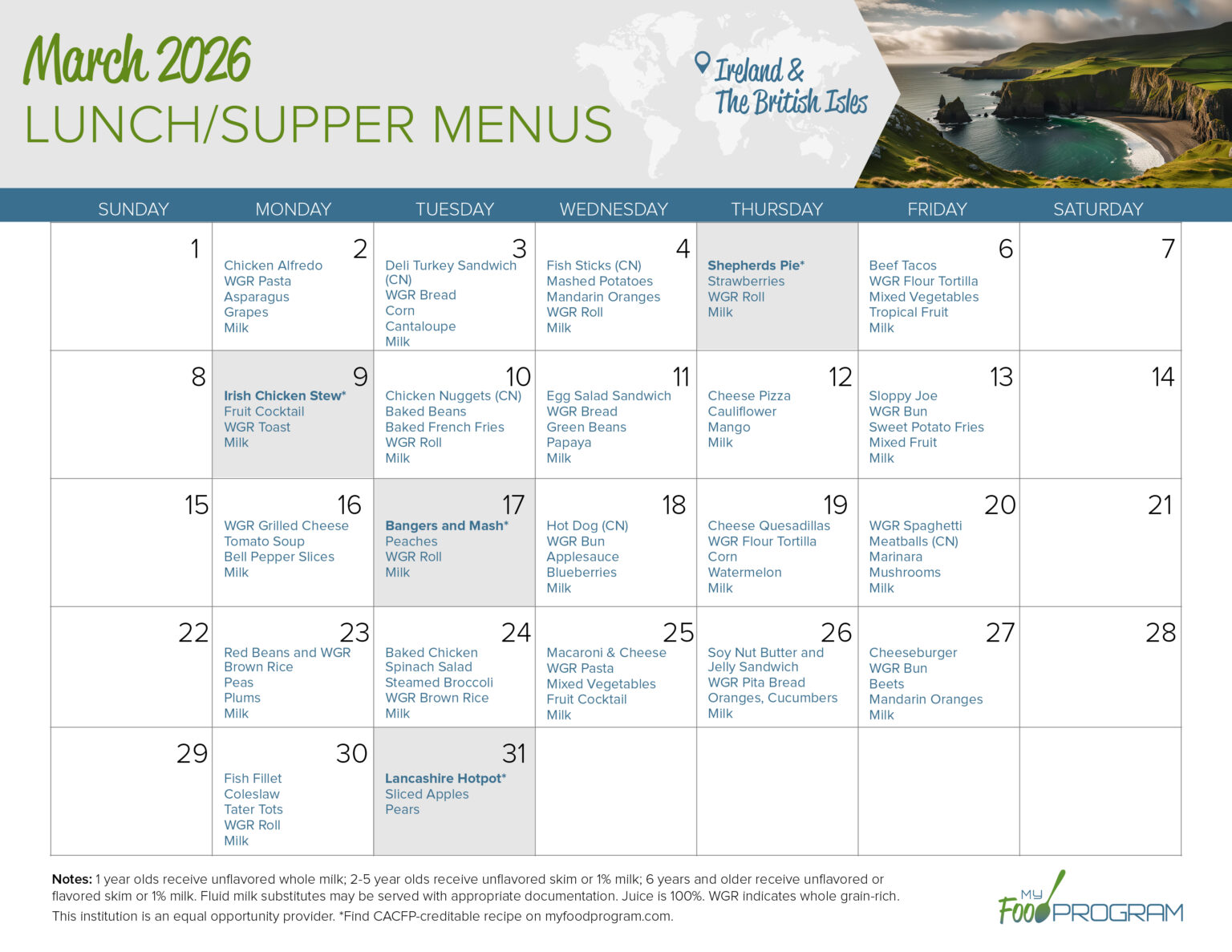 custom catering menus: perfect 2026 Images High... March 2026 Menus & Recipes | My Food Program