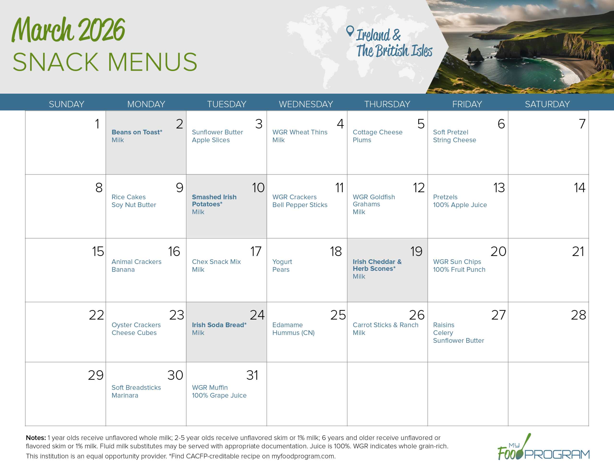 March 2026 Snack Menu