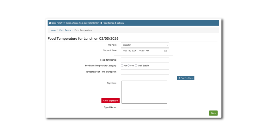 Summer Food Service Program (SFSP) Food Temperatures