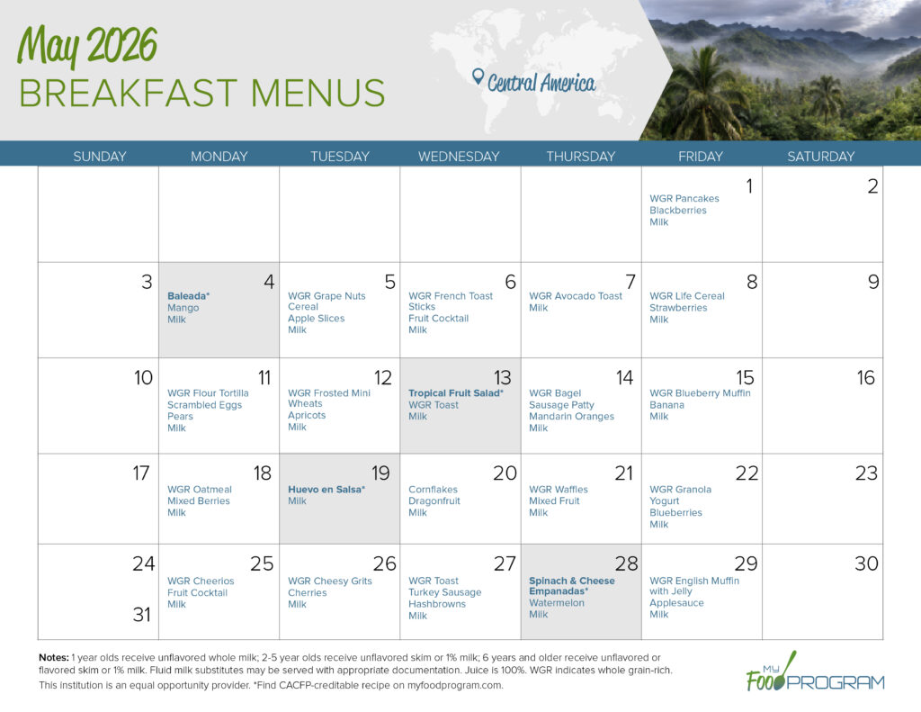 May 2026 Breakfast Menus