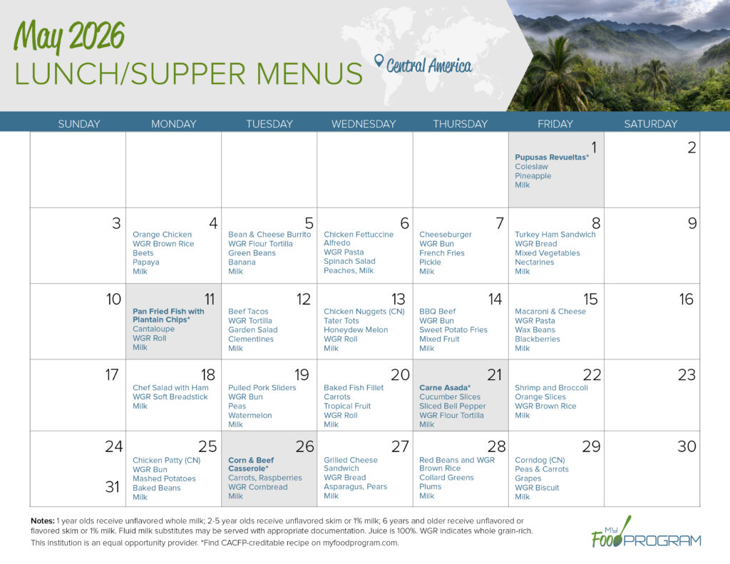 May 2026 Lunch/Supper Menu