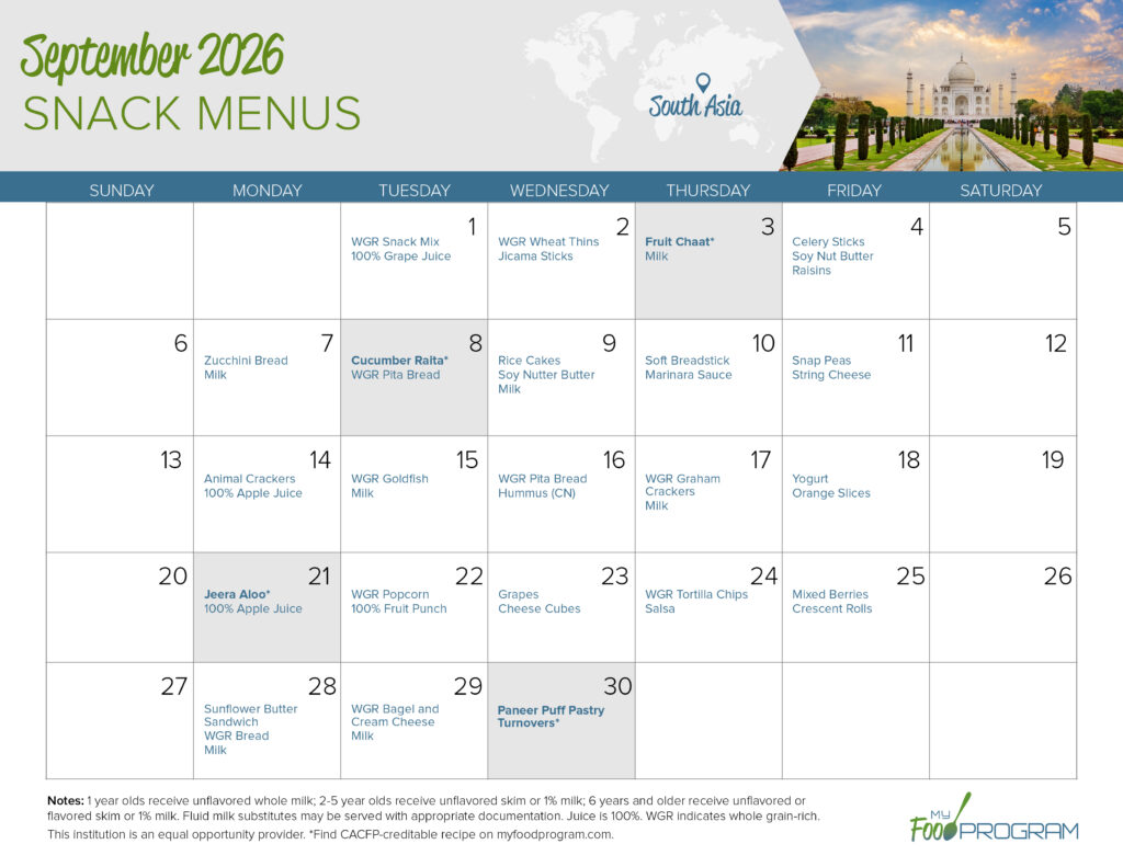 September 2026 Snack Menus