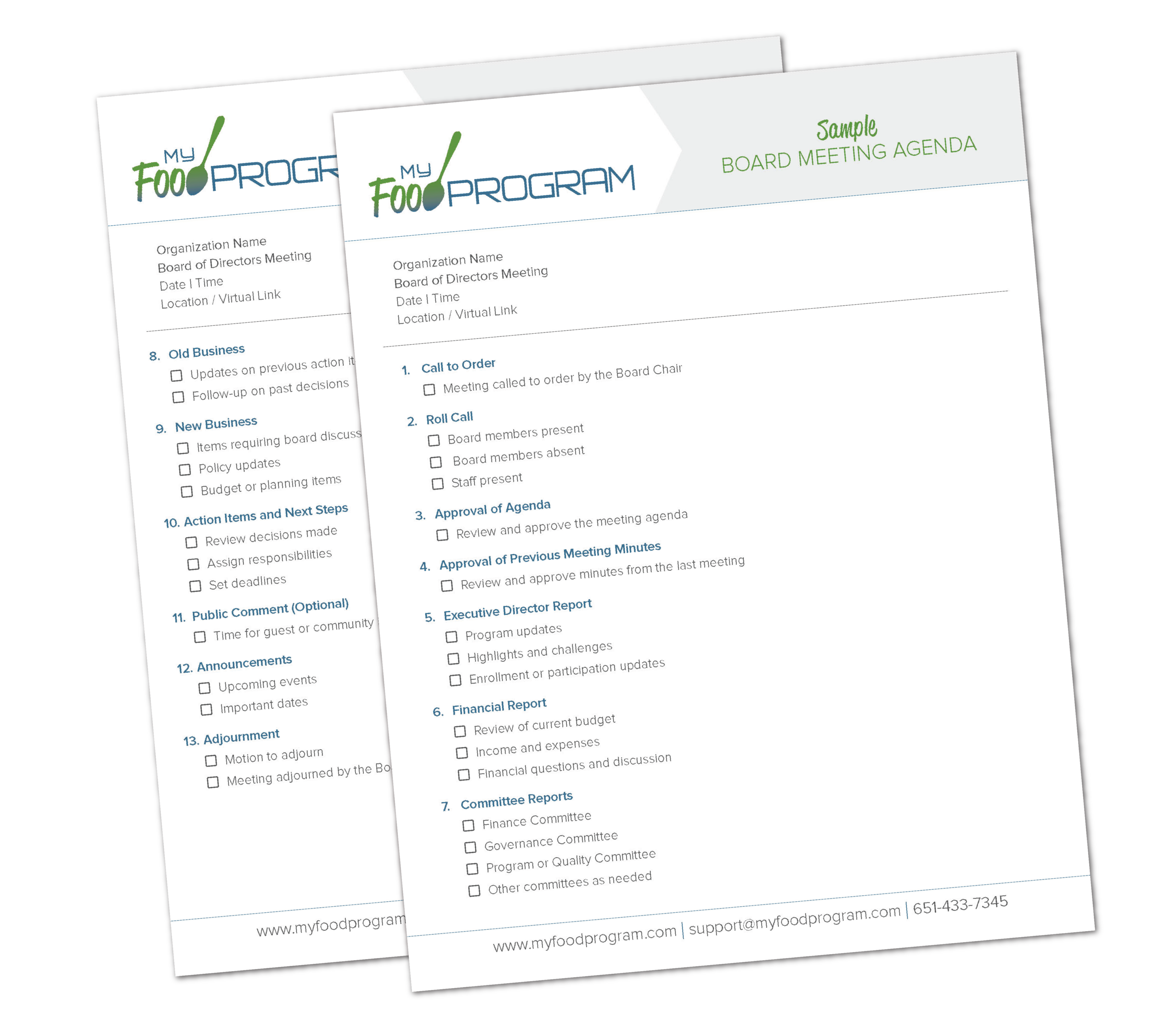 My Food Program Board Meeting Sample Agenda