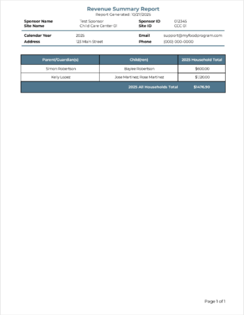 Revenue Summary Report Sample